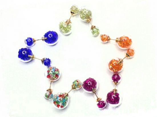 Preview: Doppelkugel-Ohrstecker Steinchen Füllung